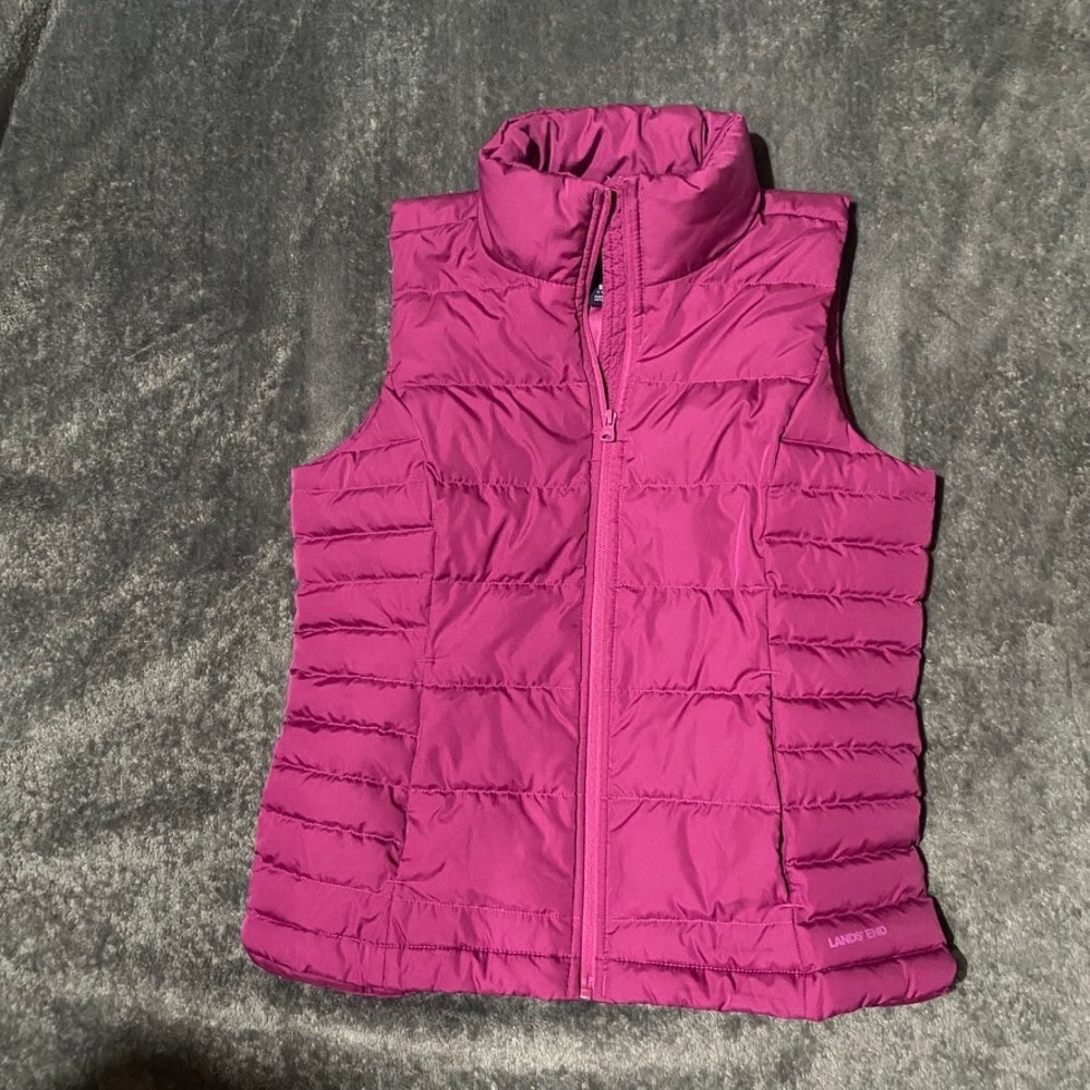Lands End Womens Puffer Vest Pink Quilted Full Zip Stand Collar Small 6-8